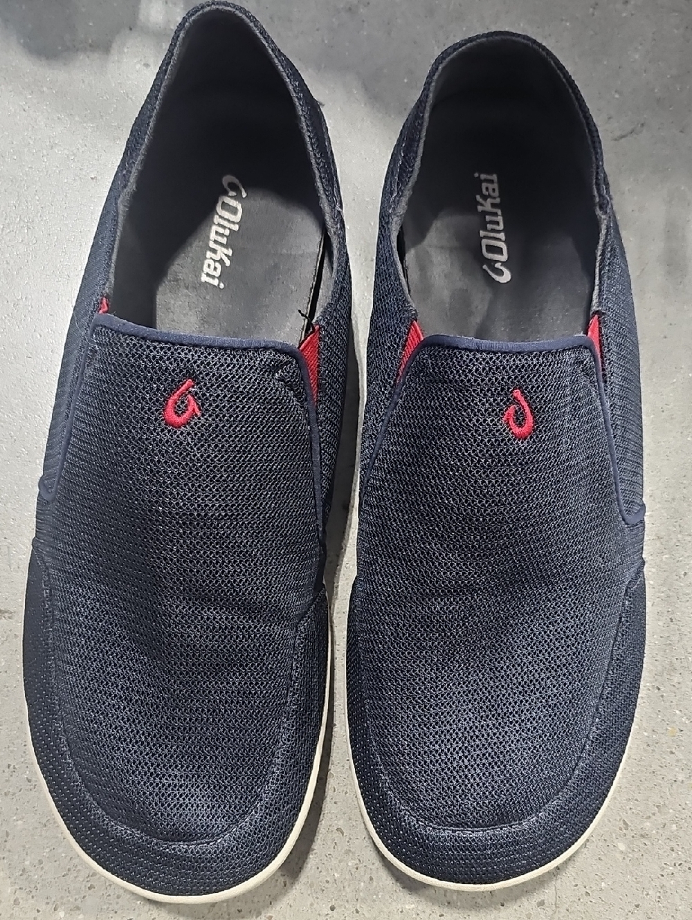 OluKai Men's Navy Mesh Slip-Ons with Red Details
